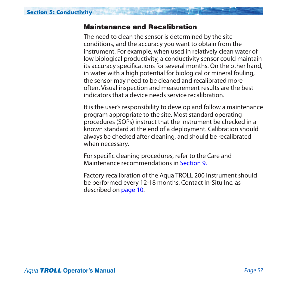 Maintenance and recalibration | In-Situ Aqua TROLL 100 and 200 Operators Manual User Manual | Page 57 / 94