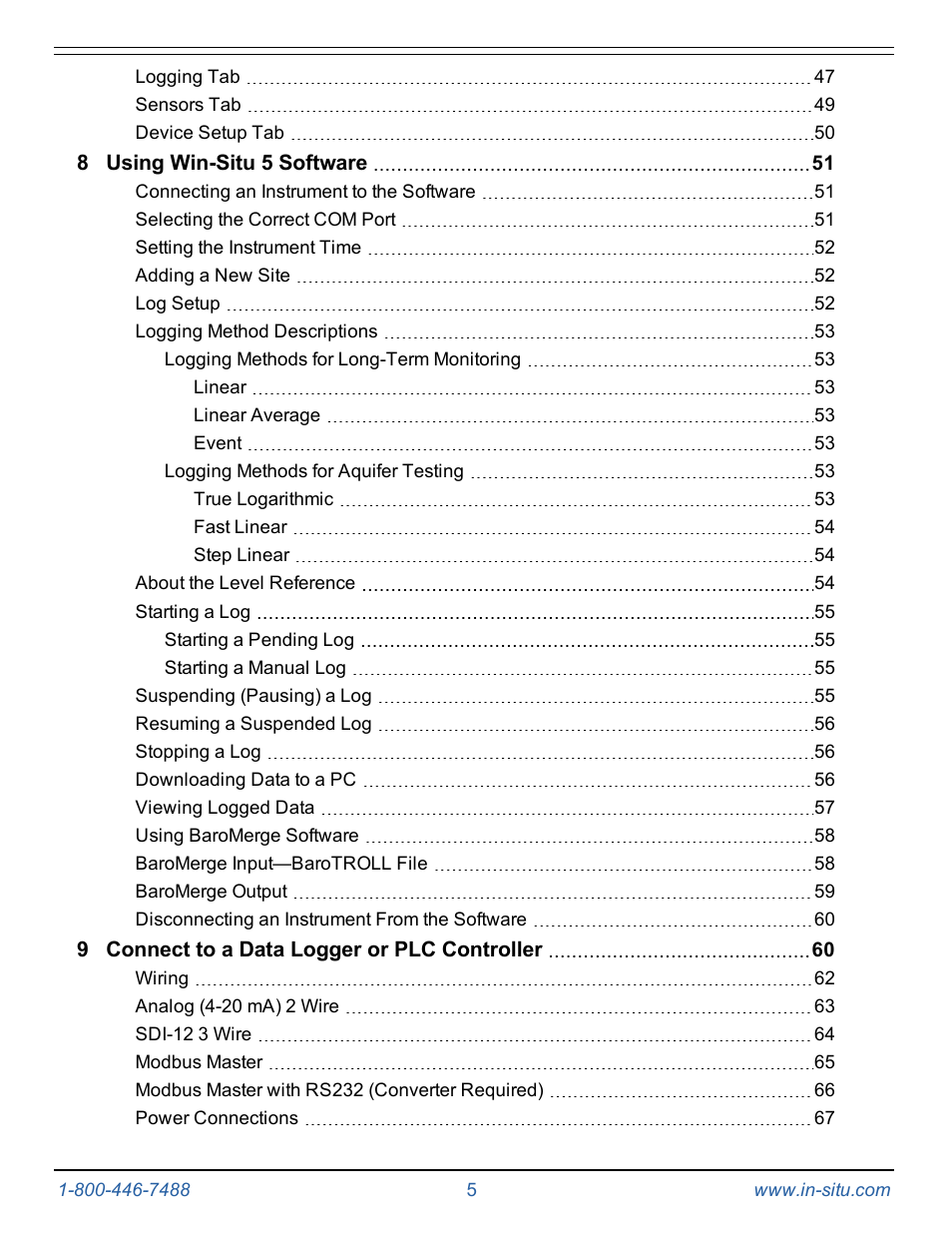 In-Situ Level TROLL 300/500/700/BaroTROLL Operators Manual User Manual | Page 5 / 84