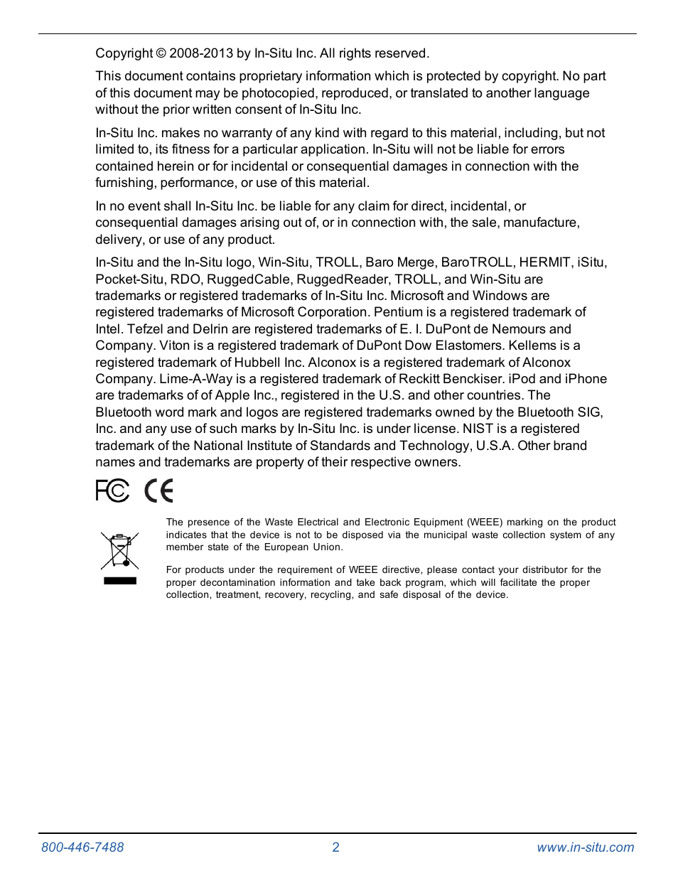 In-Situ RDO PRO-X Process Optical Dissolved Oxygen Sensor Manual User Manual | Page 2 / 29
