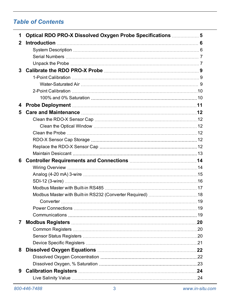 In-Situ RDO PRO-X Process Optical Dissolved Oxygen Sensor Manual User Manual | Page 3 / 29
