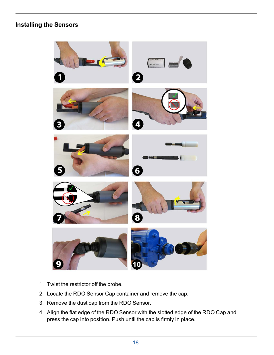 Installing the sensors | In-Situ smarTROLL Multiparameter Handheld Operators Manual User Manual | Page 18 / 71
