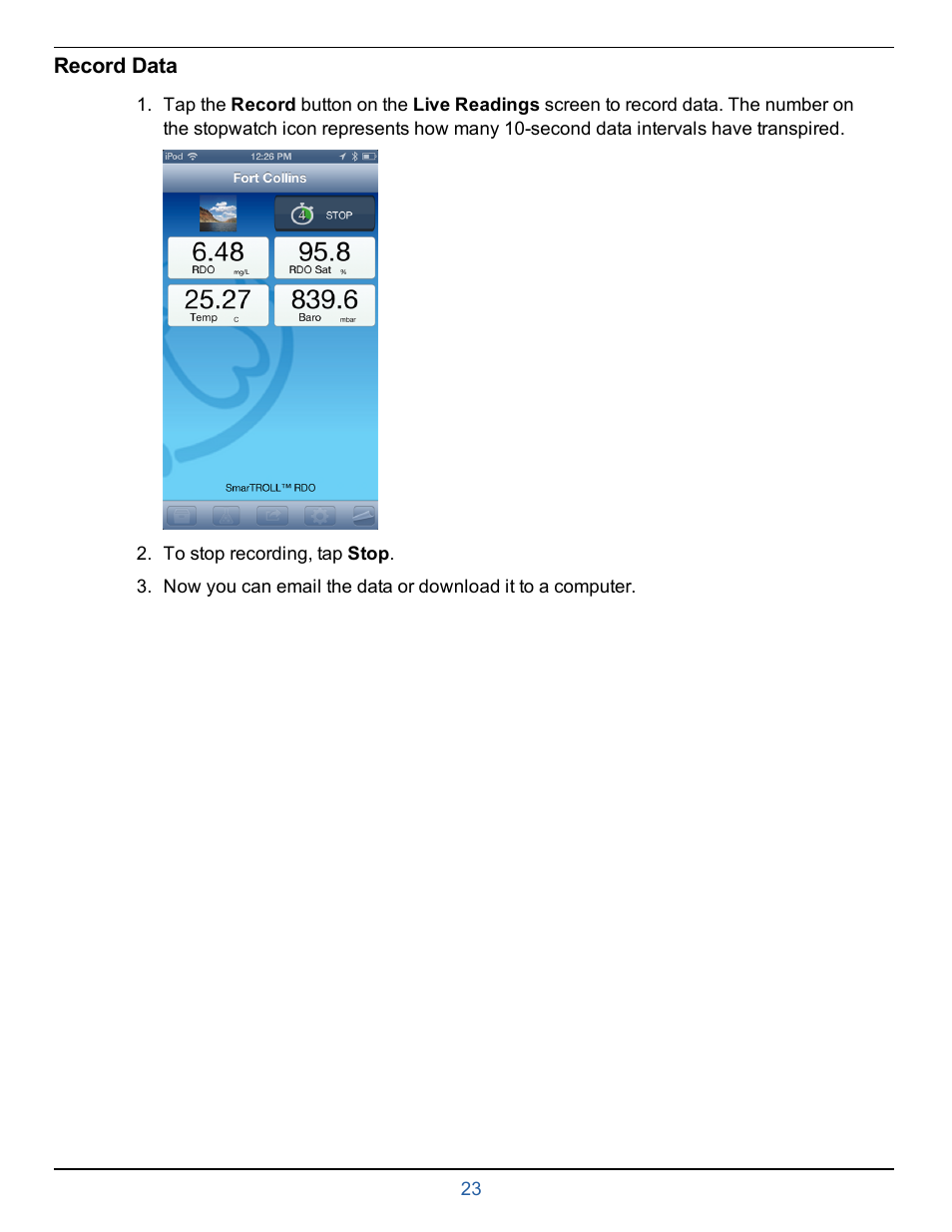 Record data | In-Situ smarTROLL RDO Handheld Operators Manual User Manual | Page 23 / 38