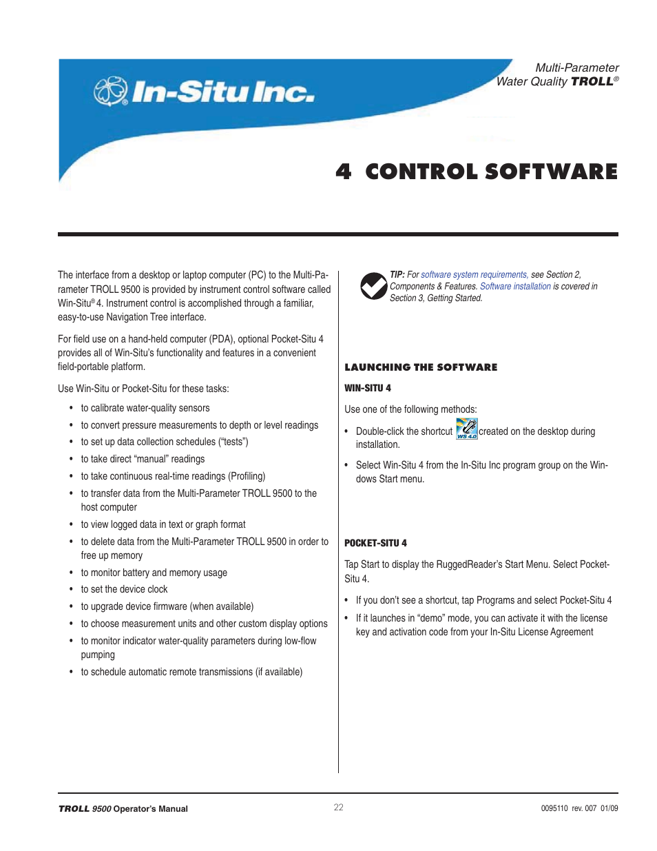 4 control software | In-Situ TROLL 9500 Operators Manual User Manual | Page 29 / 164