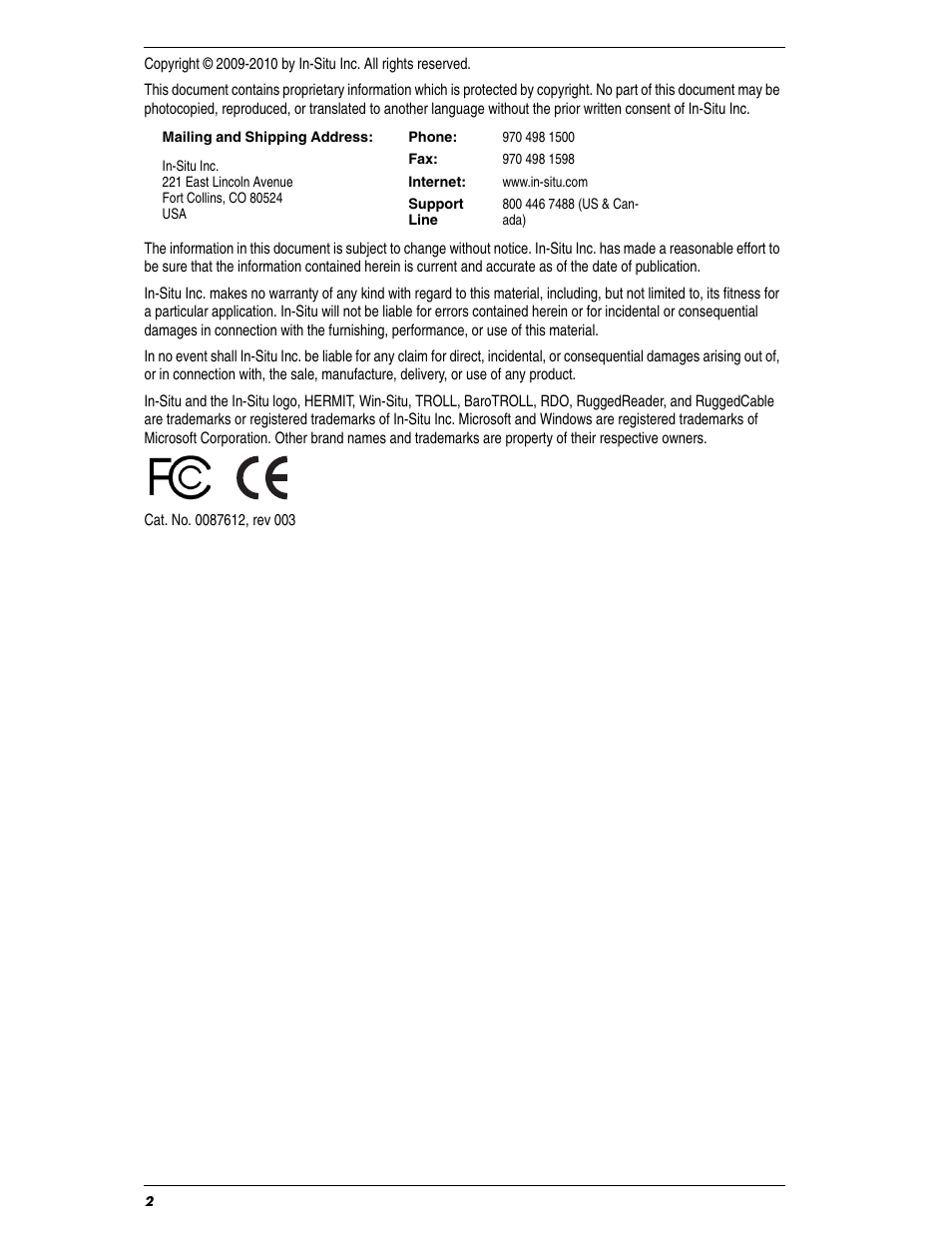 In-Situ Con TROLL PRO Installation Manual (purchased before 10 May 2012) User Manual | Page 2 / 32