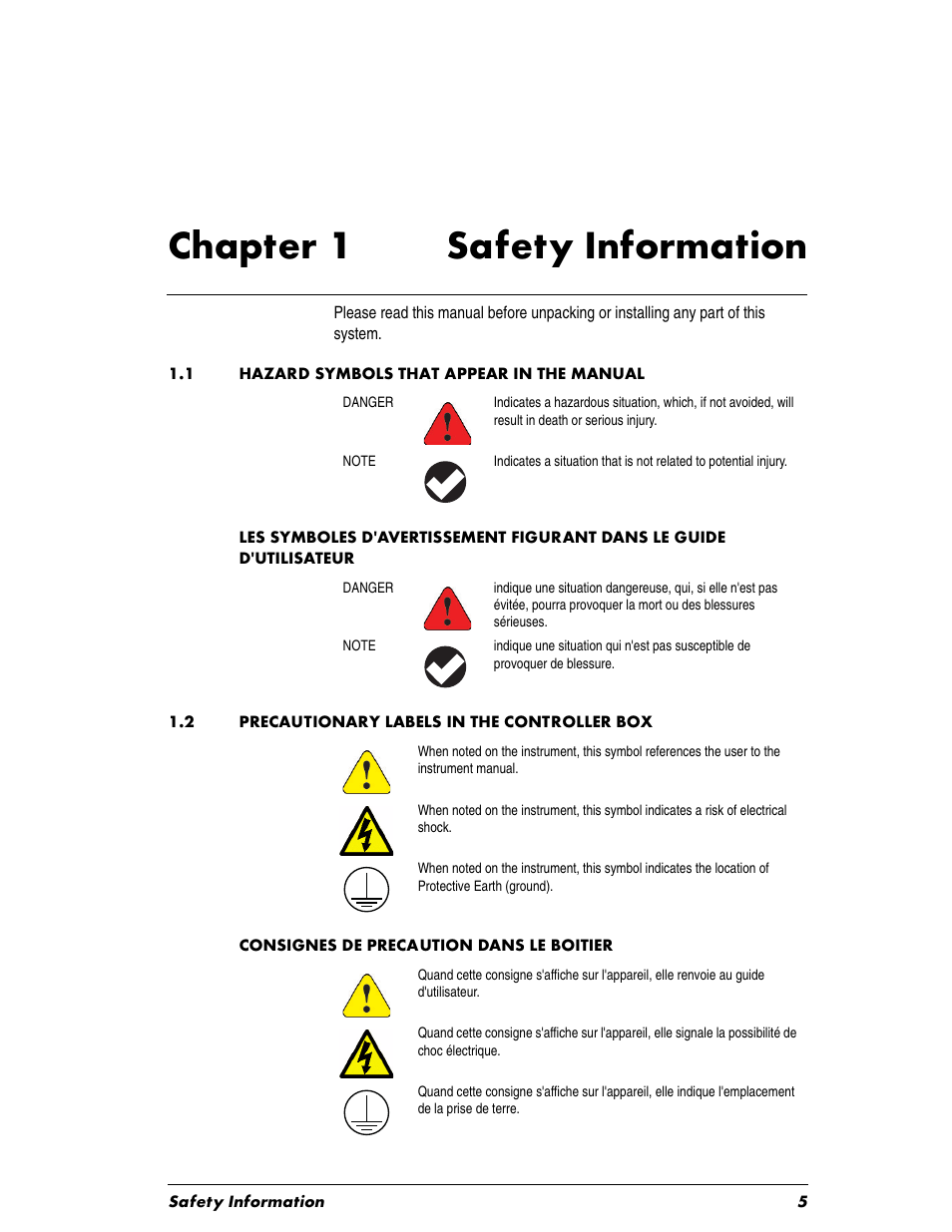Able, Ontents, Chapter 1 | 1 hazard symbols that appear in the manual, 2 precautionary labels in the controller box, Chapter 1 safety information | In-Situ Con TROLL PRO Installation Manual (purchased before 10 May 2012) User Manual | Page 5 / 32