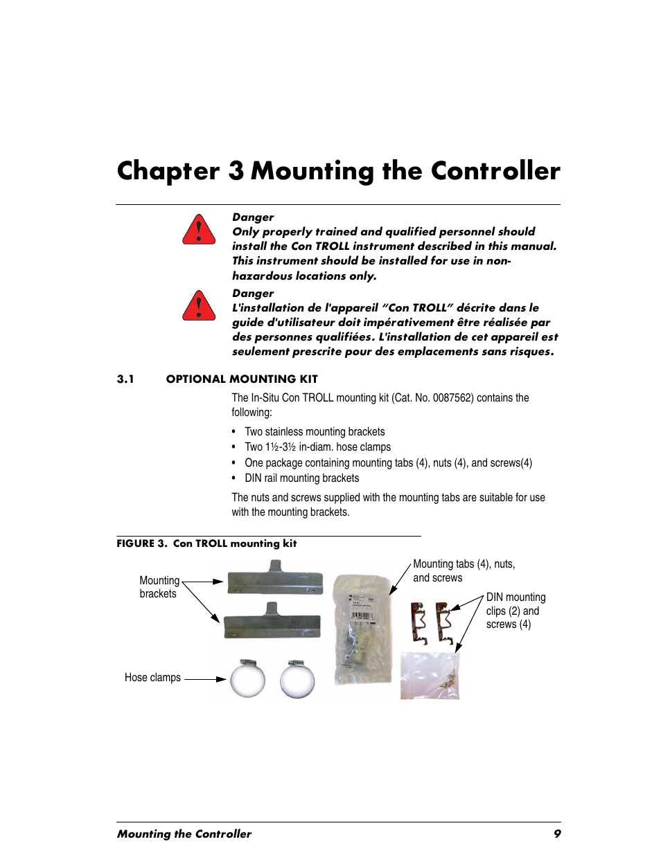 Heading1 - 3.1 optional mounting kit, Chapter 3, Mount | 1 optional mounting kit, Chapter 3 mounting the controller | In-Situ Con TROLL PRO Installation Manual (purchased before 10 May 2012) User Manual | Page 9 / 32