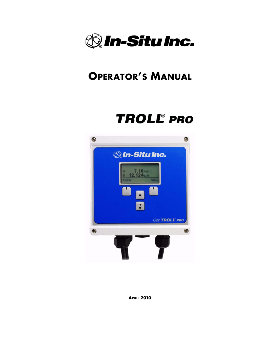 In-Situ Con TROLL PRO Operators Manual (purchased before 10 May 2012) User Manual | 40 pages