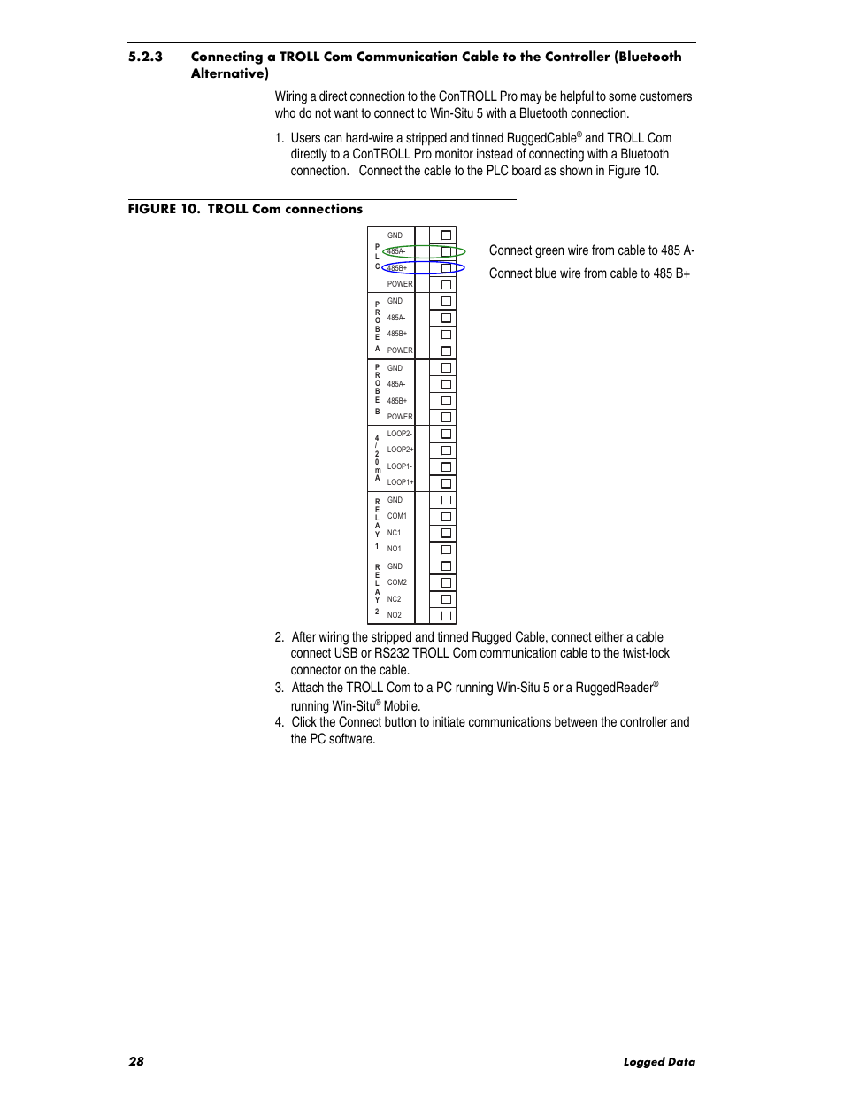Bluetooth alternative), Running win-situ | In-Situ Con TROLL PRO Operators Manual (purchased before 10 May 2012) User Manual | Page 28 / 40