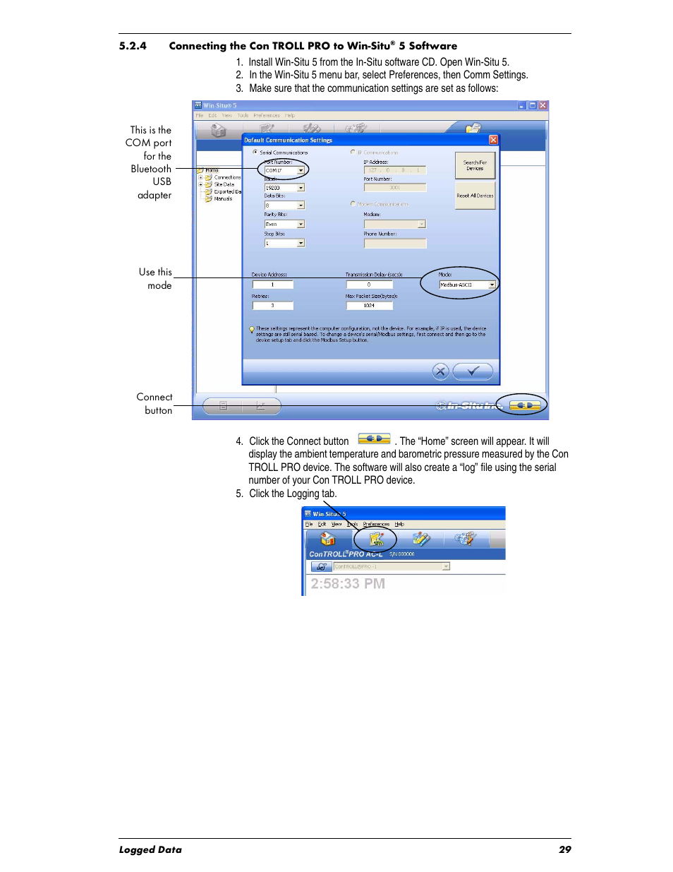 4 connecting the con troll pro to win-situ | In-Situ Con TROLL PRO Operators Manual (purchased before 10 May 2012) User Manual | Page 29 / 40