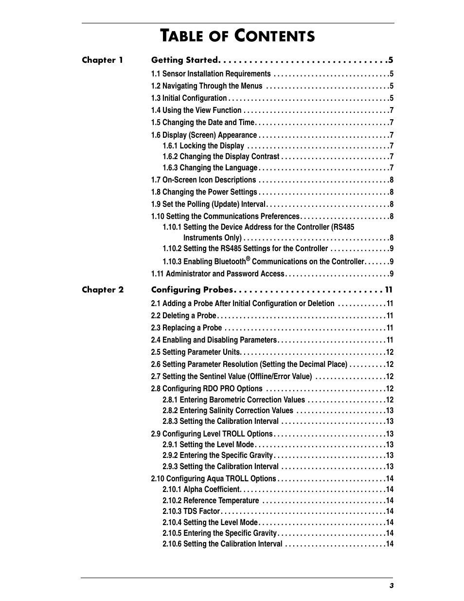 Able, Ontents | In-Situ Con TROLL PRO Operators Manual (purchased before 10 May 2012) User Manual | Page 3 / 40