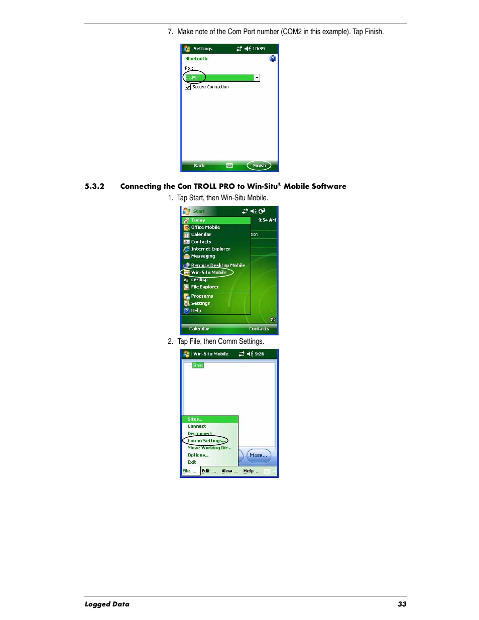 2 connecting the con troll pro to win-situ | In-Situ Con TROLL PRO Operators Manual (purchased before 10 May 2012) User Manual | Page 33 / 40