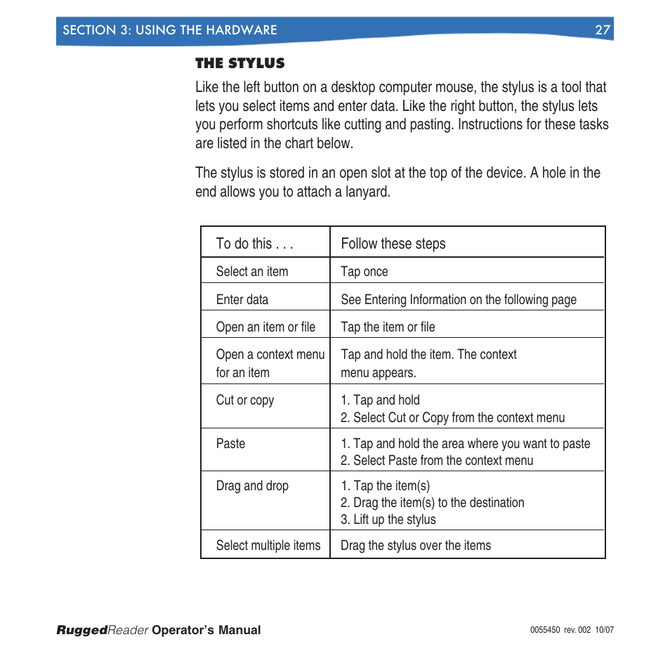 The stylus | In-Situ RuggedReader Operators Manual for Blue RuggedReader User Manual | Page 27 / 81