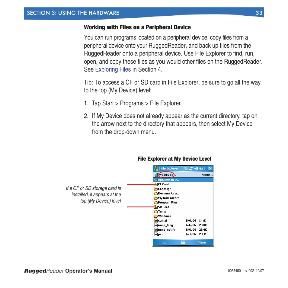 Working with files on a peripheral device | In-Situ RuggedReader Operators Manual for Blue RuggedReader User Manual | Page 33 / 81