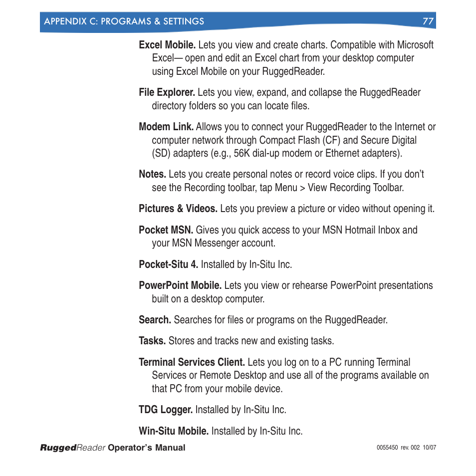 In-Situ RuggedReader Operators Manual for Blue RuggedReader User Manual | Page 77 / 81