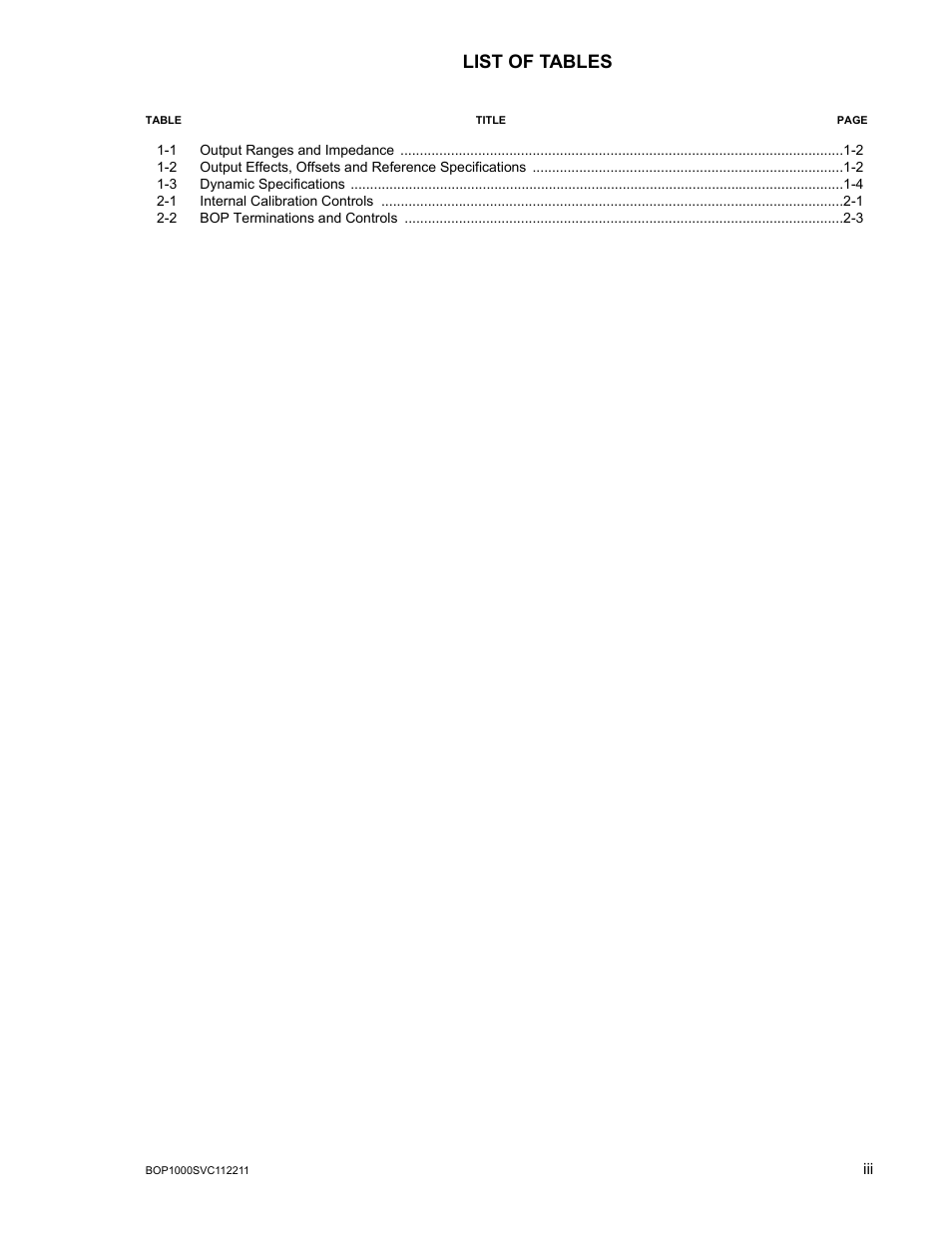 List of tables | KEPCO BOP-HV User Manual | Page 11 / 48