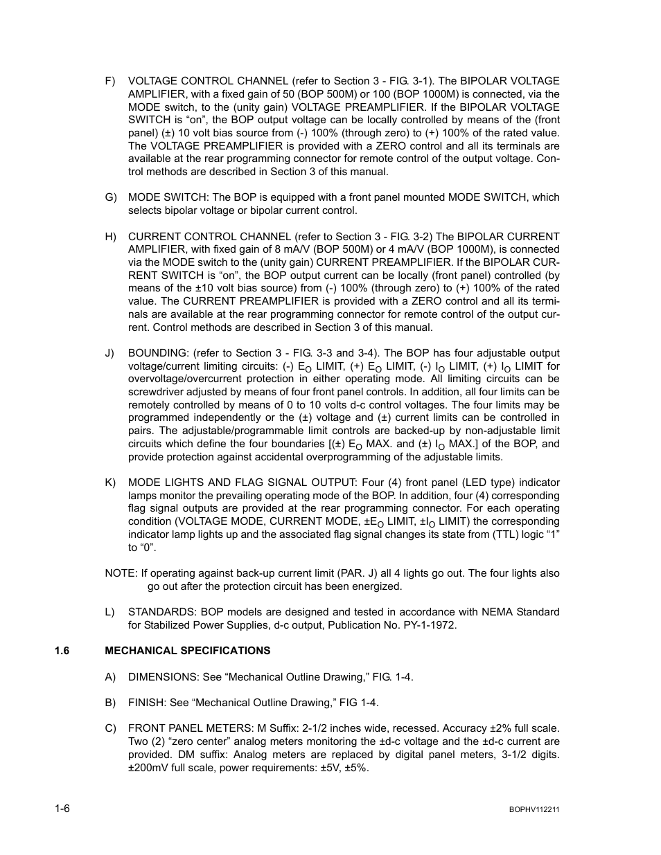 6 mechanical specifications, Mechanical specifications -6 | KEPCO BOP-HV User Manual | Page 18 / 48