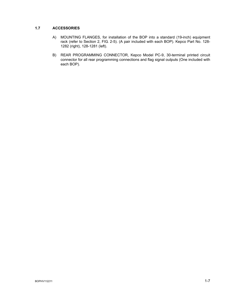 7 accessories, Accessories -7 | KEPCO BOP-HV User Manual | Page 19 / 48