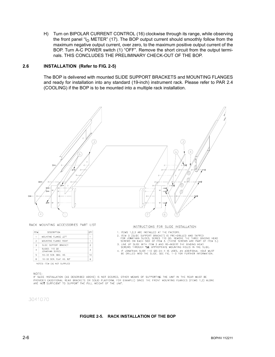 6 installation, Figure 2-5. rack installation of the bop, Installation -6 | Rack installation of the bop -6 | KEPCO BOP-HV User Manual | Page 26 / 48
