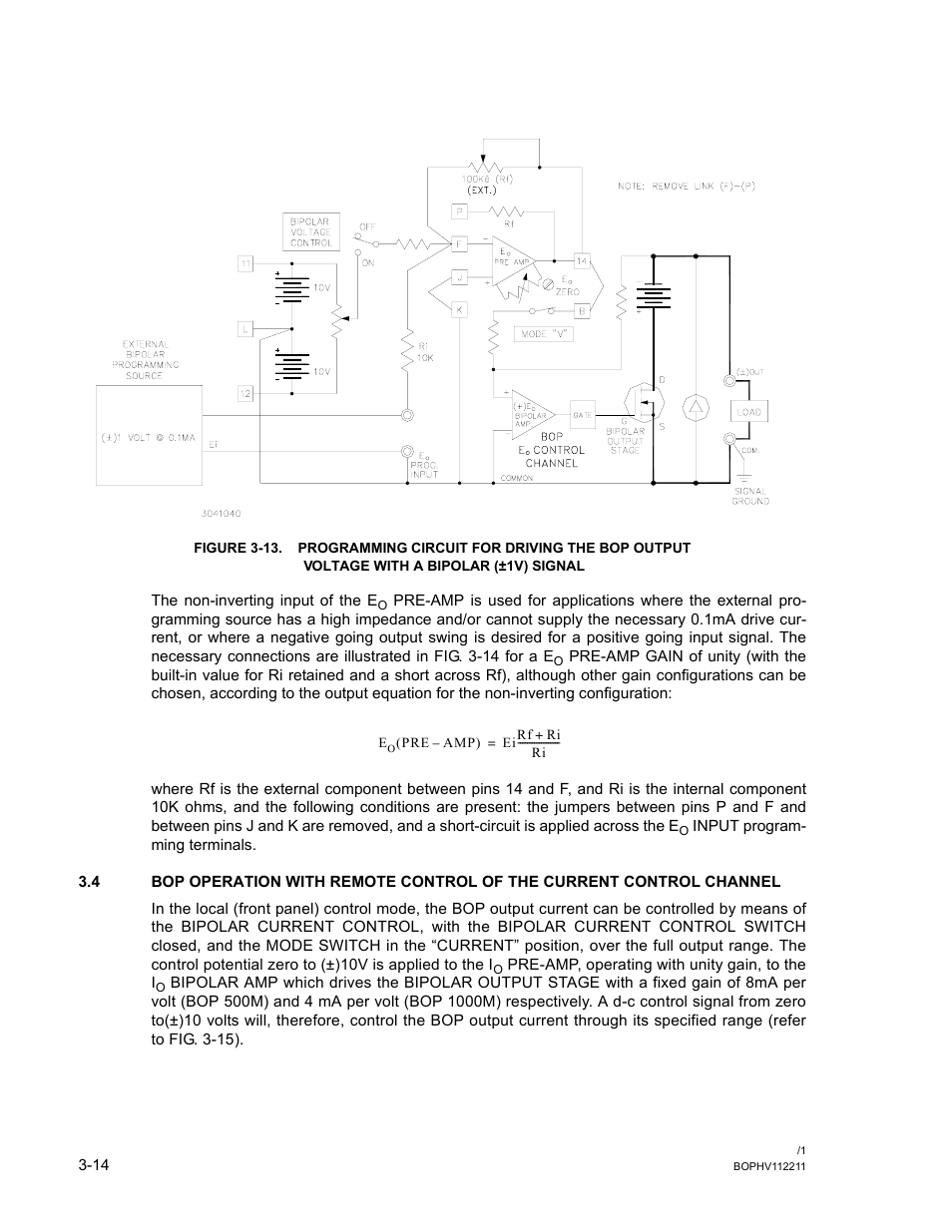 13 programming circuit for driving the bop output, Voltage with a bipolar (±1v) signal -14 | KEPCO BOP-HV User Manual | Page 40 / 48