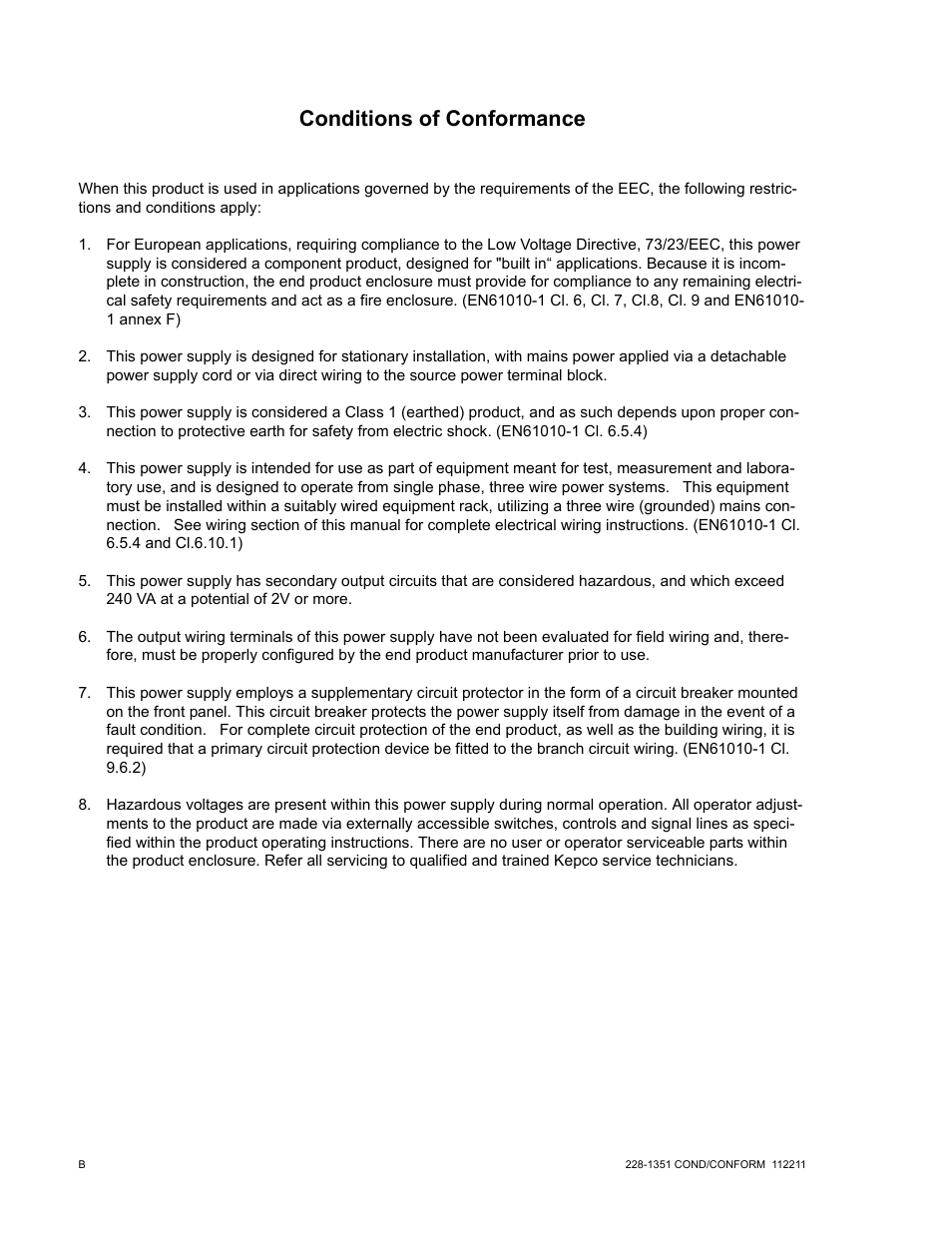 Conditions of conformance | KEPCO BOP-HV User Manual | Page 6 / 48