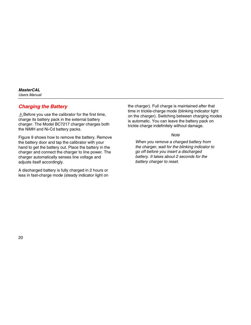Charging the battery | Martel Electronics MasterCAL User Manual | Page 30 / 140