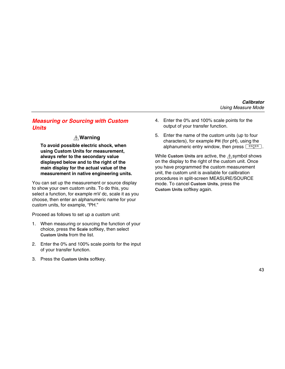Measuring or sourcing with custom units | Martel Electronics MasterCAL User Manual | Page 53 / 140