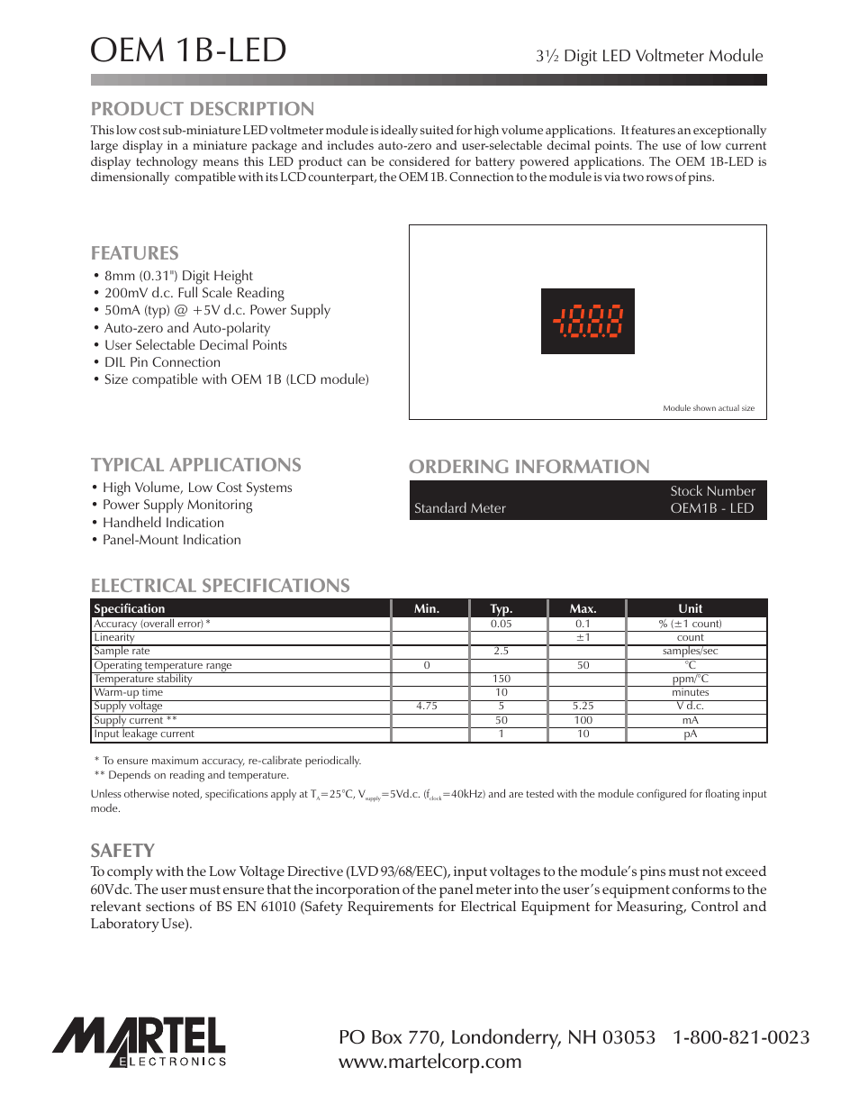 Martel Electronics OEM1B-LED User Manual | 4 pages