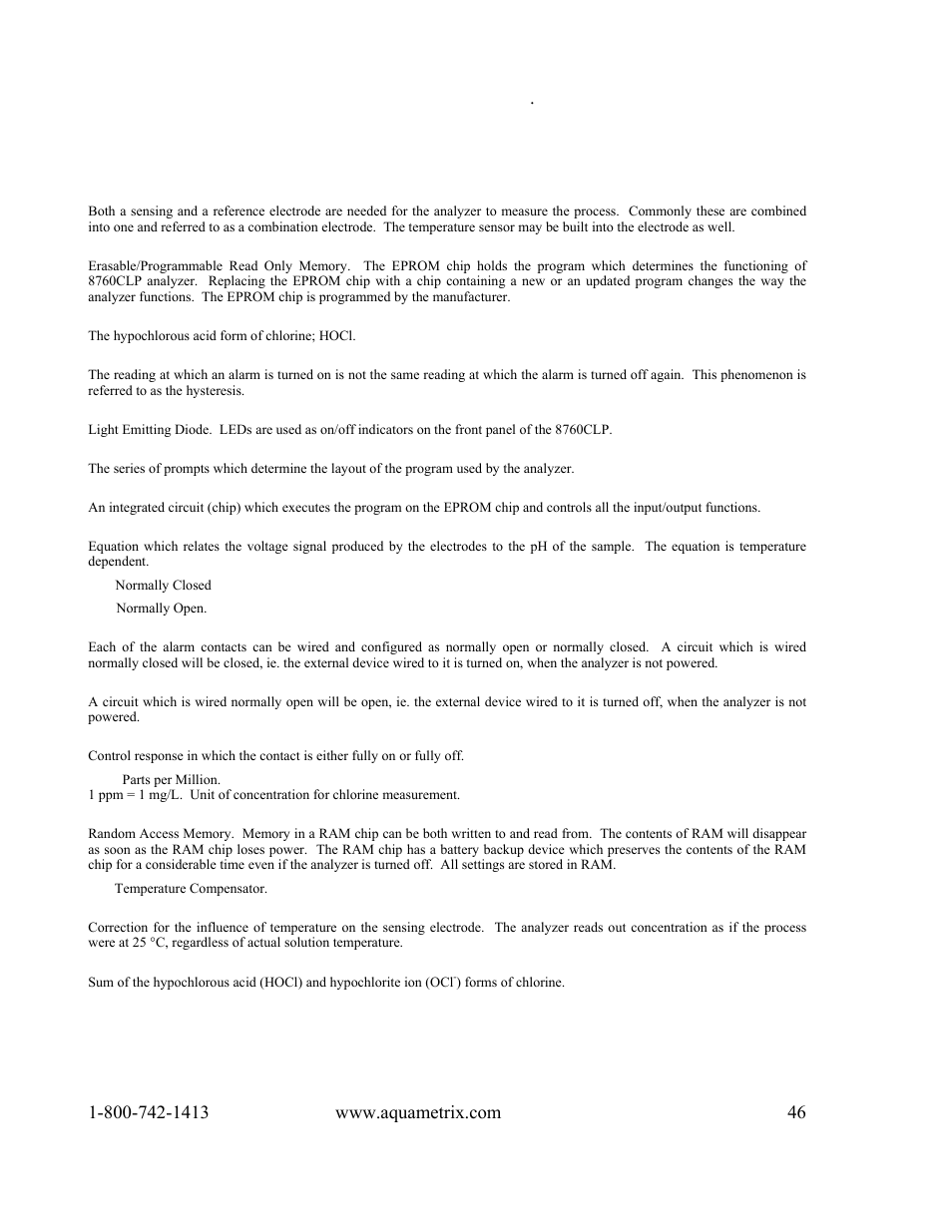 Glossary | Metex 8760CLP Total Free Chlorine & pH Analyzer User Manual | Page 46 / 71