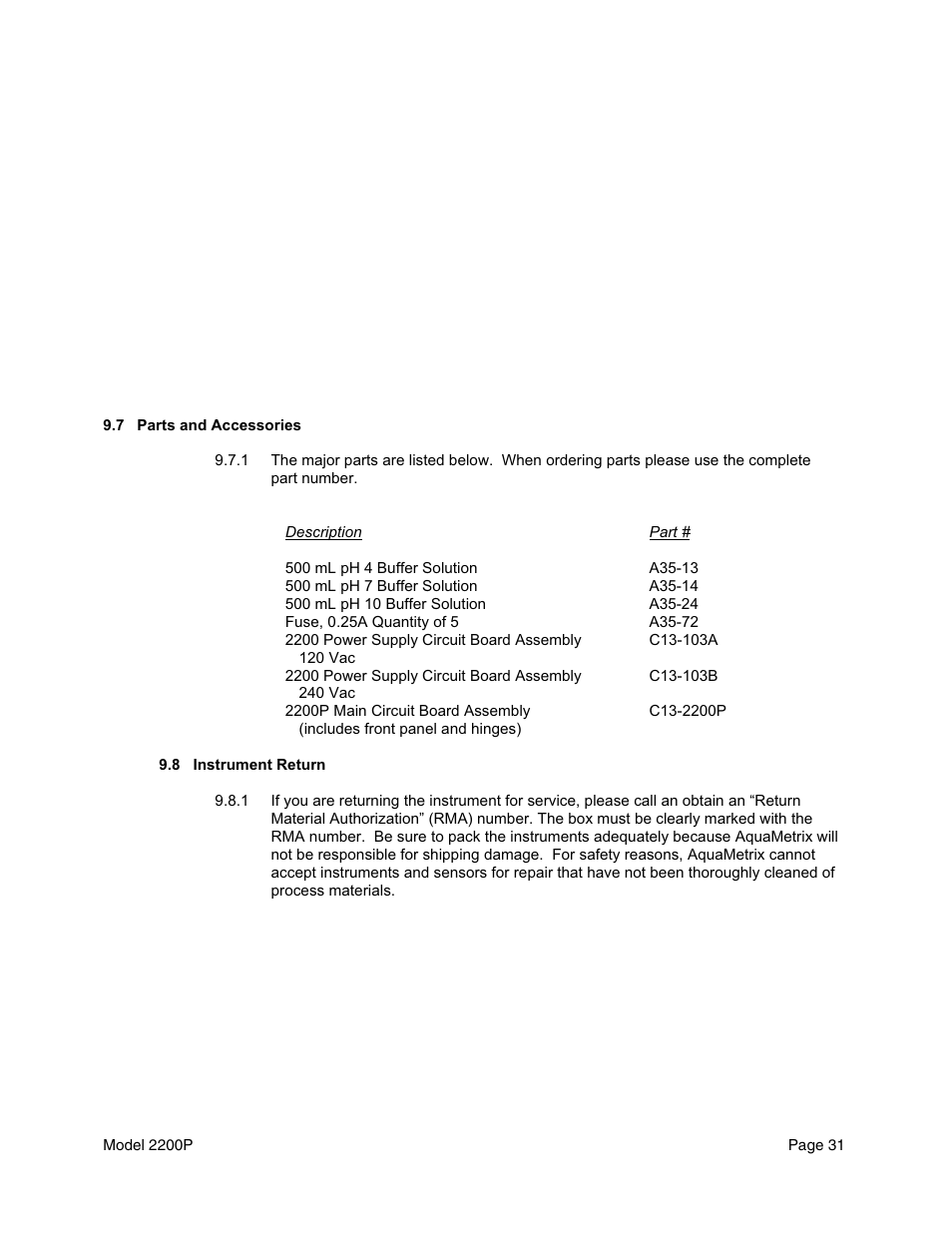 Metex 2200P pH Analyzer/Controller User Manual | Page 33 / 34