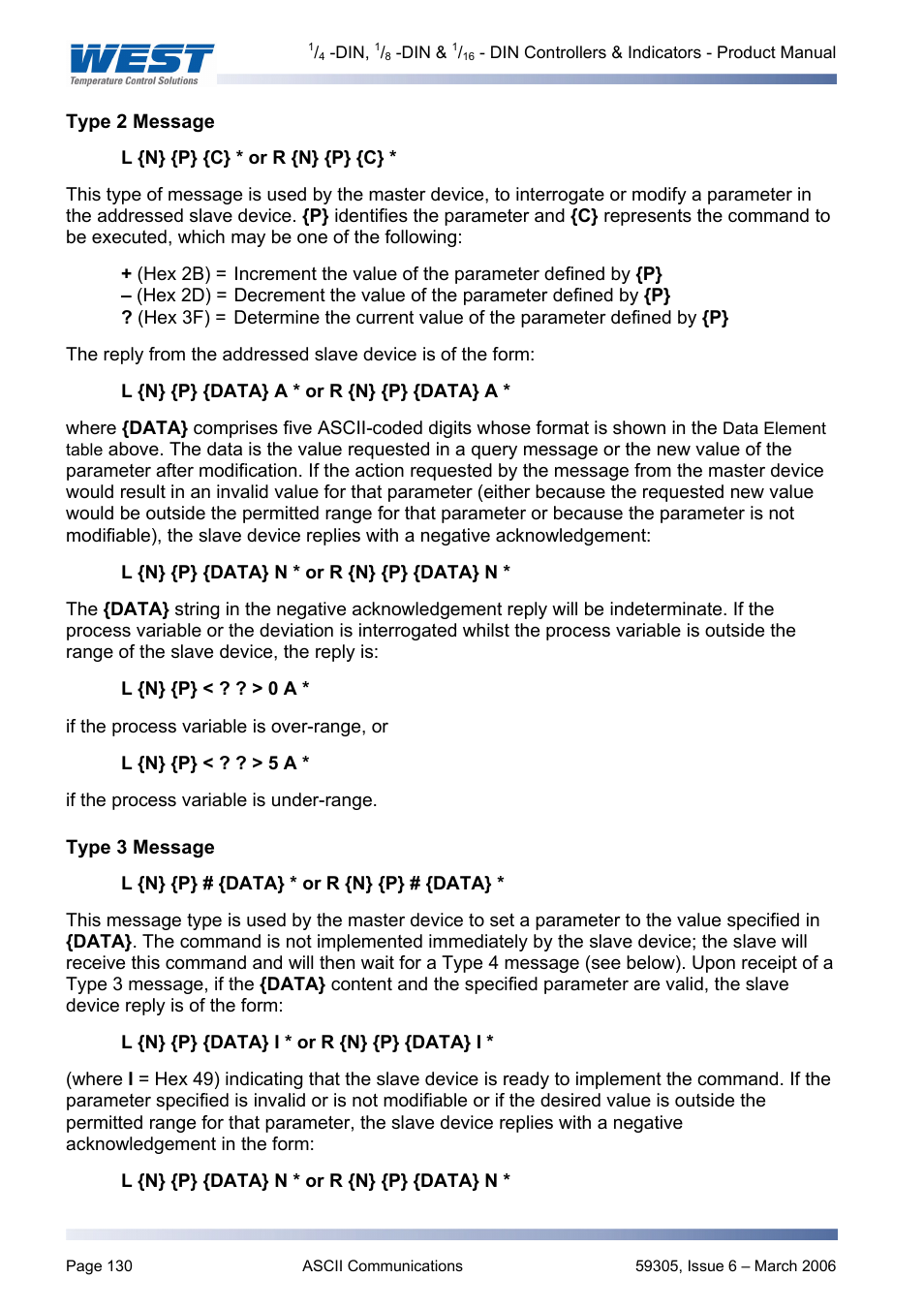Type 2 message, Type 3 message | Pyromation Series 610 1_16 DIN User Manual | Page 135 / 177