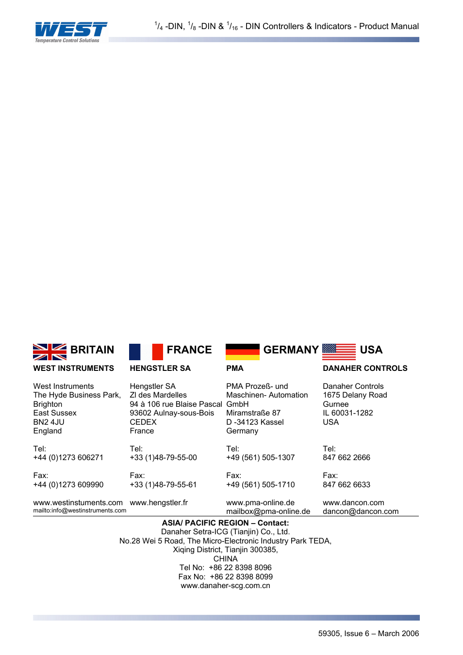 France usa, Britain germany | Pyromation Series 610 1_16 DIN User Manual | Page 177 / 177