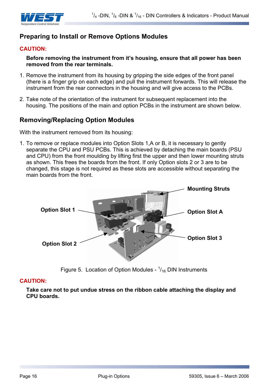 Preparing to install or remove options modules, Removing/replacing option modules | Pyromation Series 610 1_16 DIN User Manual | Page 21 / 177