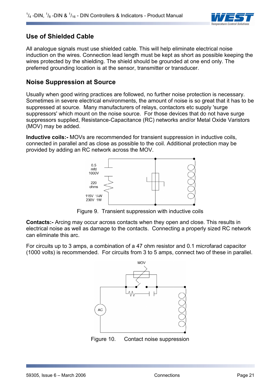Use of shielded cable, Noise suppression at source | Pyromation Series 610 1_16 DIN User Manual | Page 26 / 177