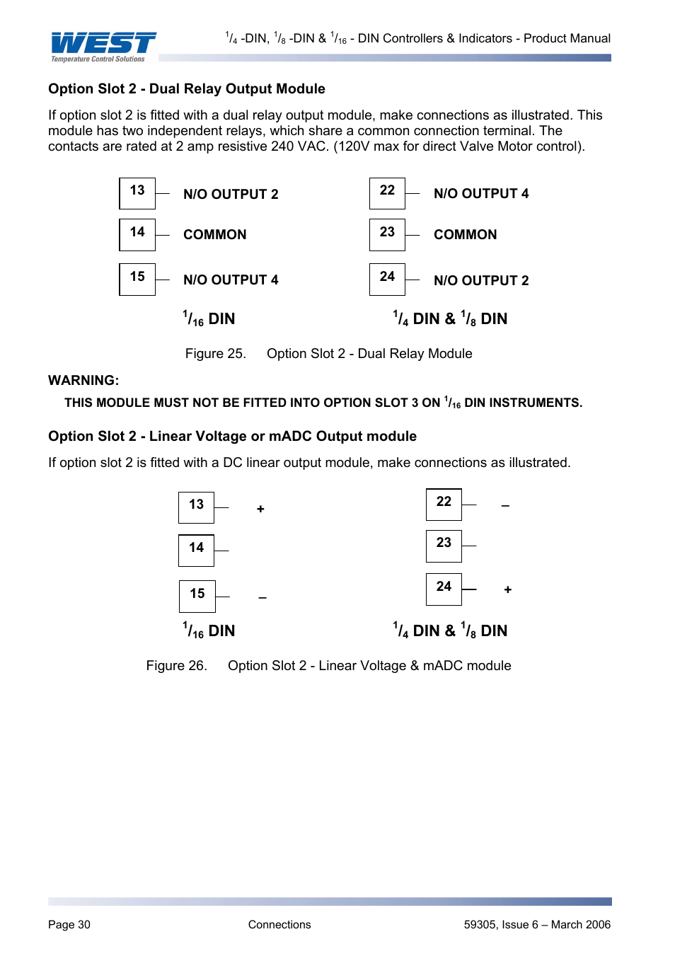 Option slot 2 - dual relay output module, Po2-c21, Linear ma/v dc | Po2-w09, Dual relay, P o2- c10, Relay | Pyromation Series 610 1_16 DIN User Manual | Page 35 / 177