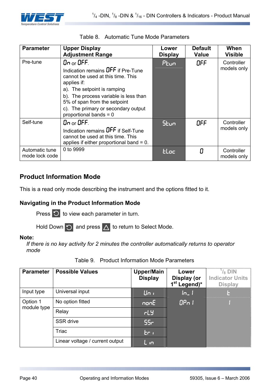 Product information mode, Navigating in the product information mode | Pyromation Series 610 1_16 DIN User Manual | Page 45 / 177