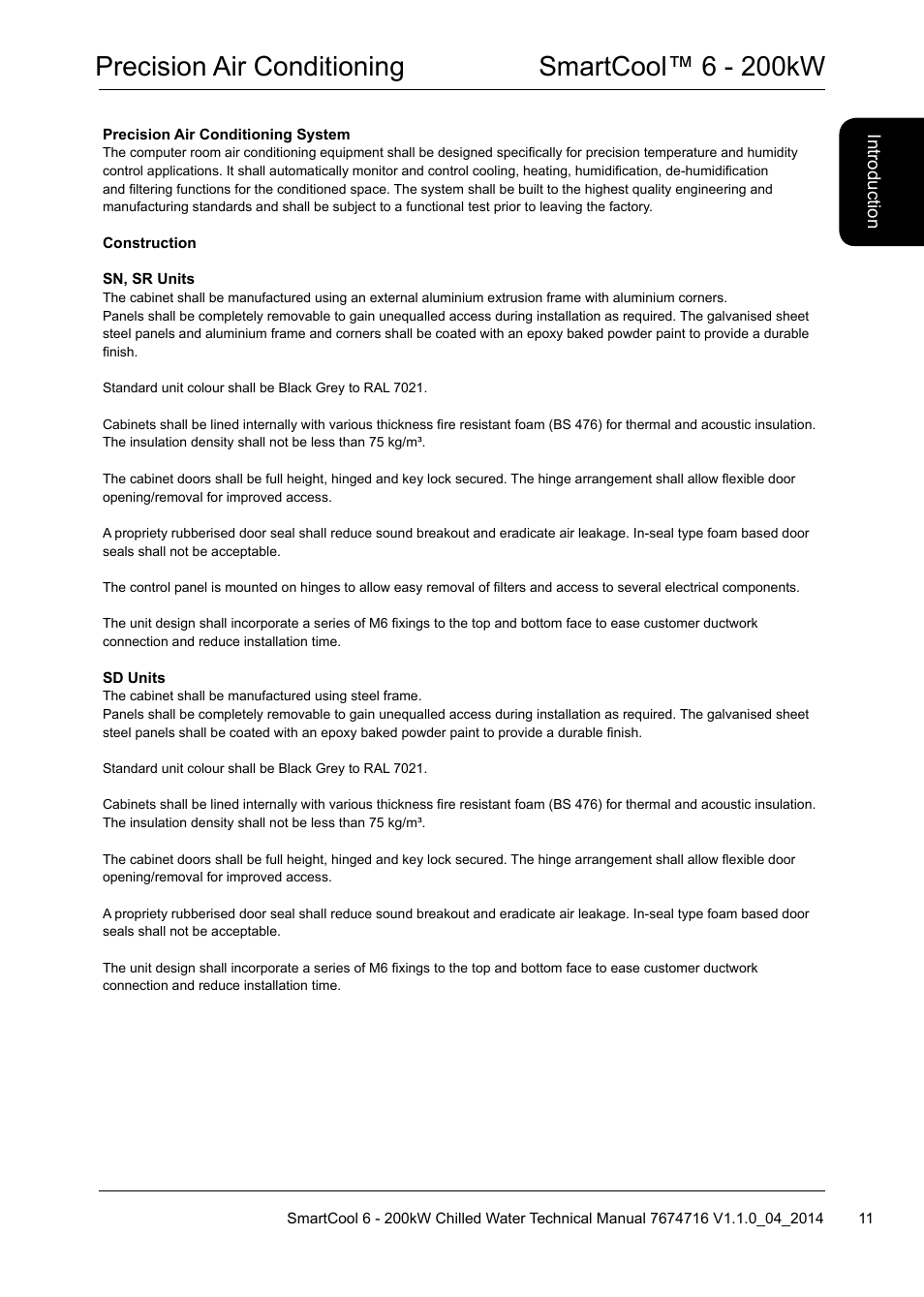 Precision air conditioning smartcool™ 6 - 200kw | Airedale SmartCool 11-233kW User Manual | Page 11 / 194