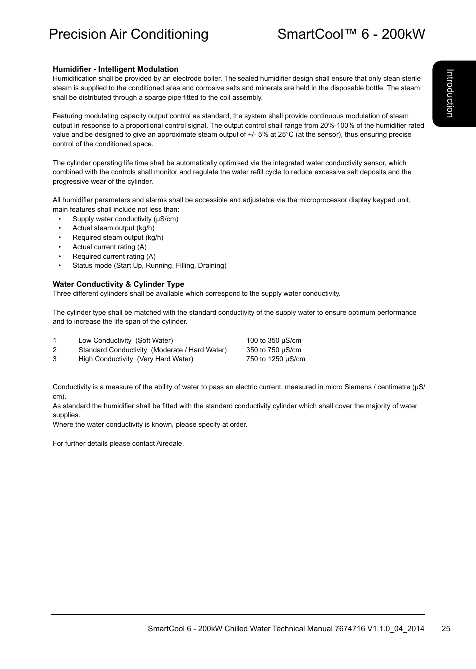 Precision air conditioning smartcool™ 6 - 200kw | Airedale SmartCool 11-233kW User Manual | Page 25 / 194