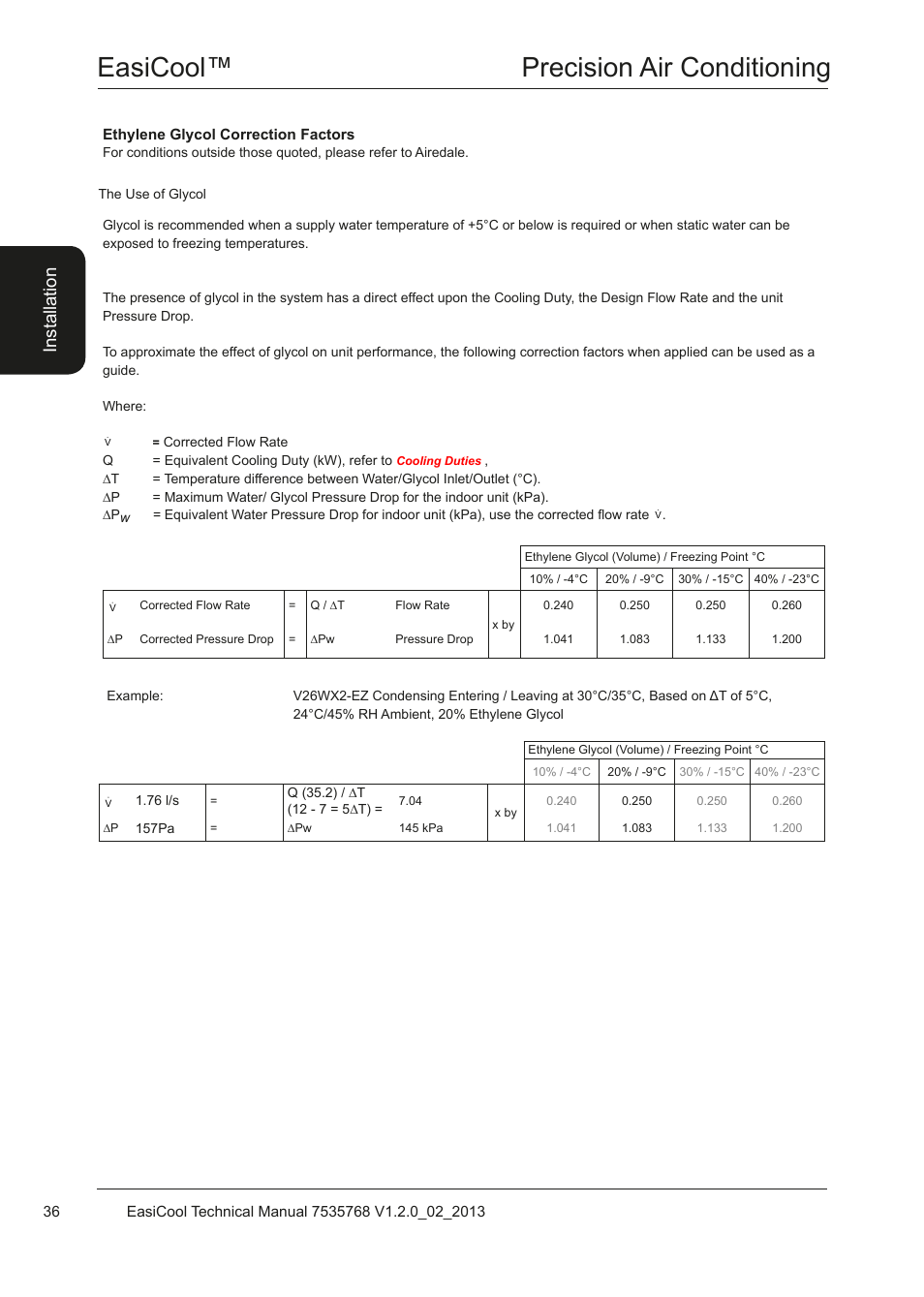 Easicool™ precision air conditioning, Ins ta lla tio n | Airedale EasiCool 6kW  64kW User Manual | Page 36 / 122