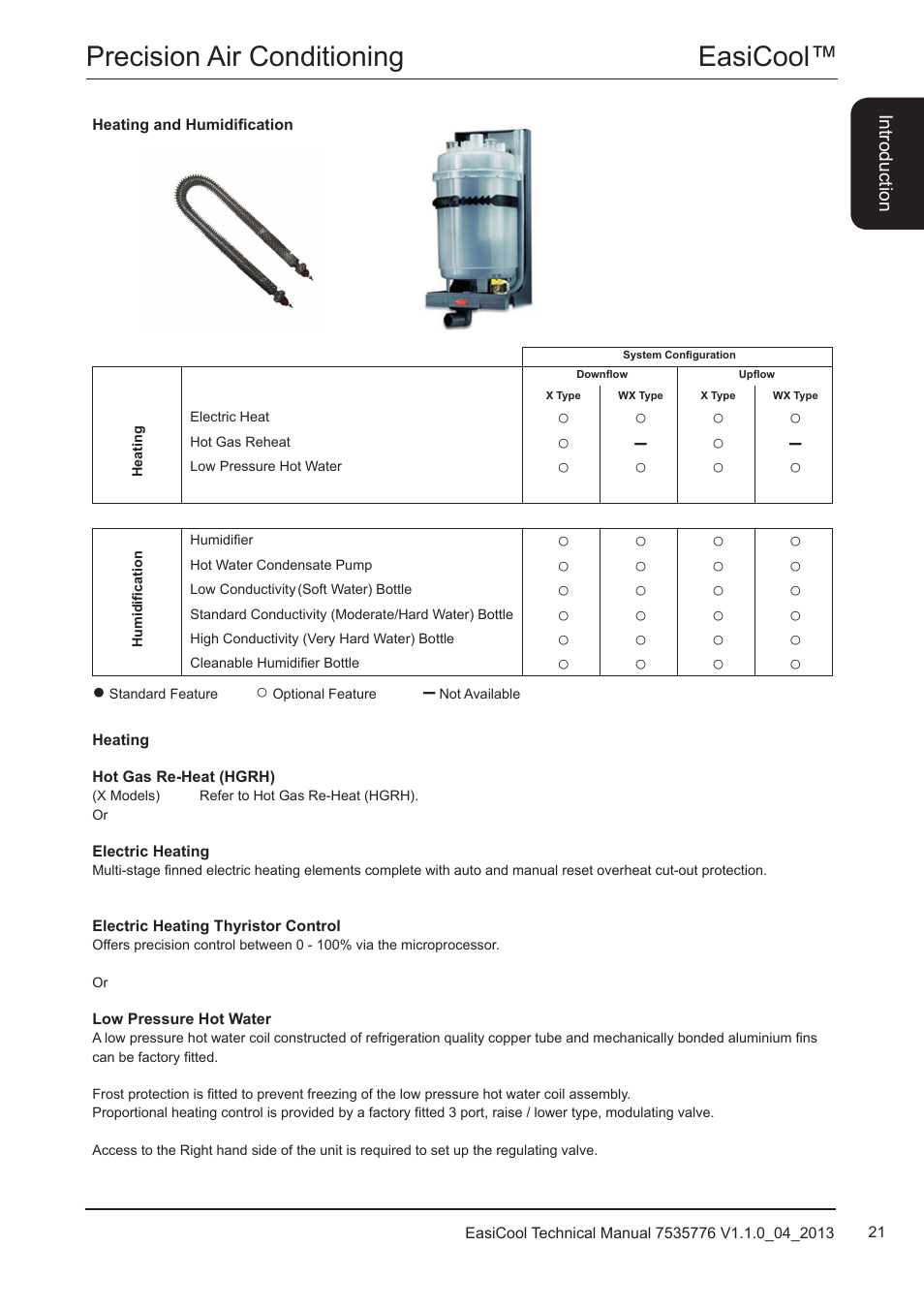 Heating and humidification, Easicool™ precision air conditioning | Airedale EasiCool 6kW  64kW User Manual | Page 21 / 196