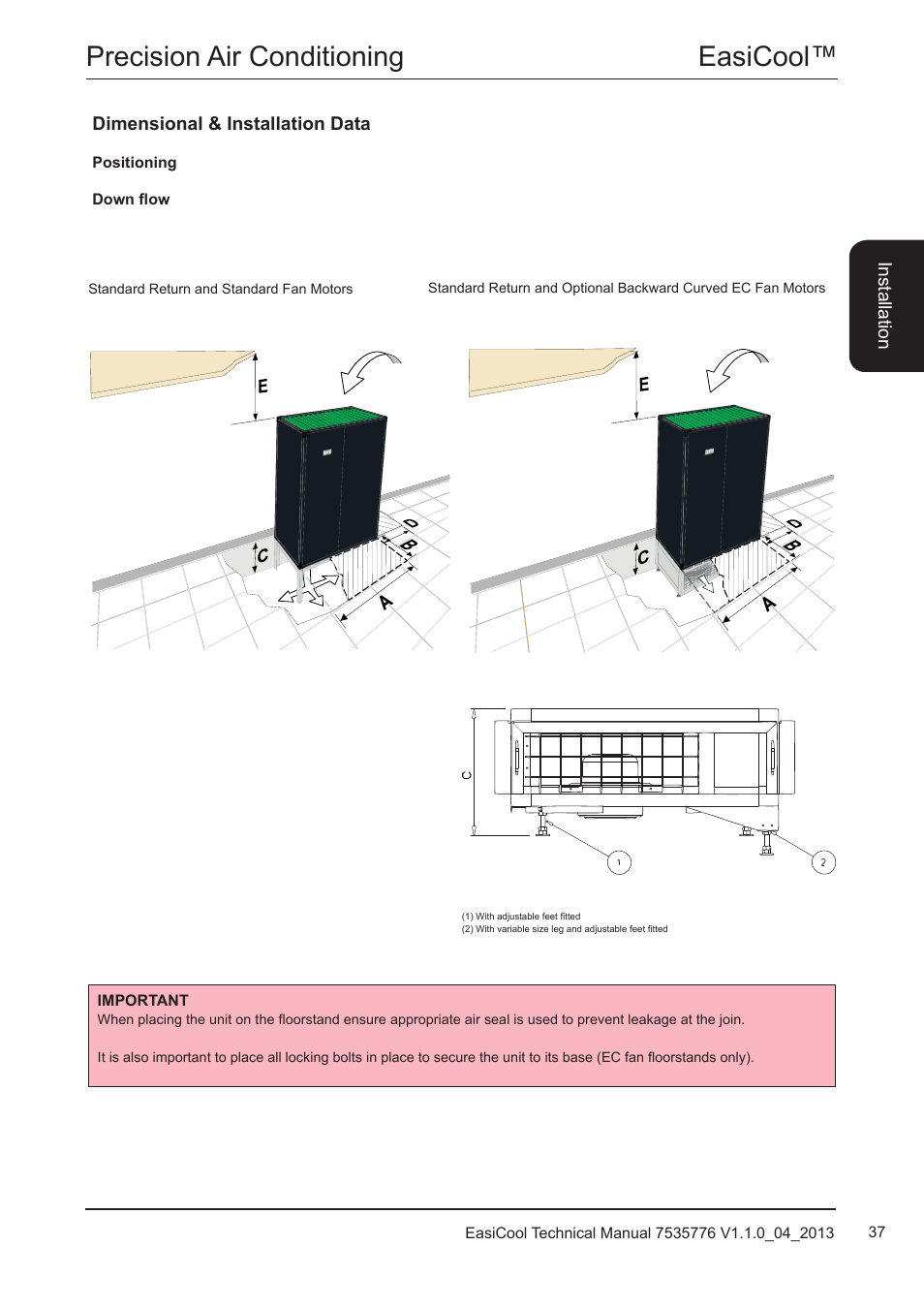 Positioning, Easicool™ precision air conditioning | Airedale EasiCool 6kW  64kW User Manual | Page 37 / 196