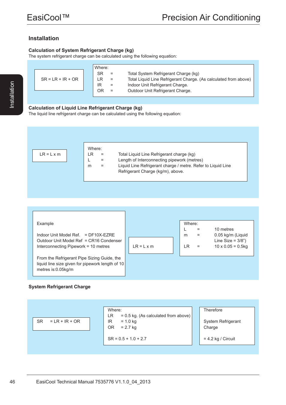 Easicool™ precision air conditioning, Ins ta lla tio n installation | Airedale EasiCool 6kW  64kW User Manual | Page 46 / 196
