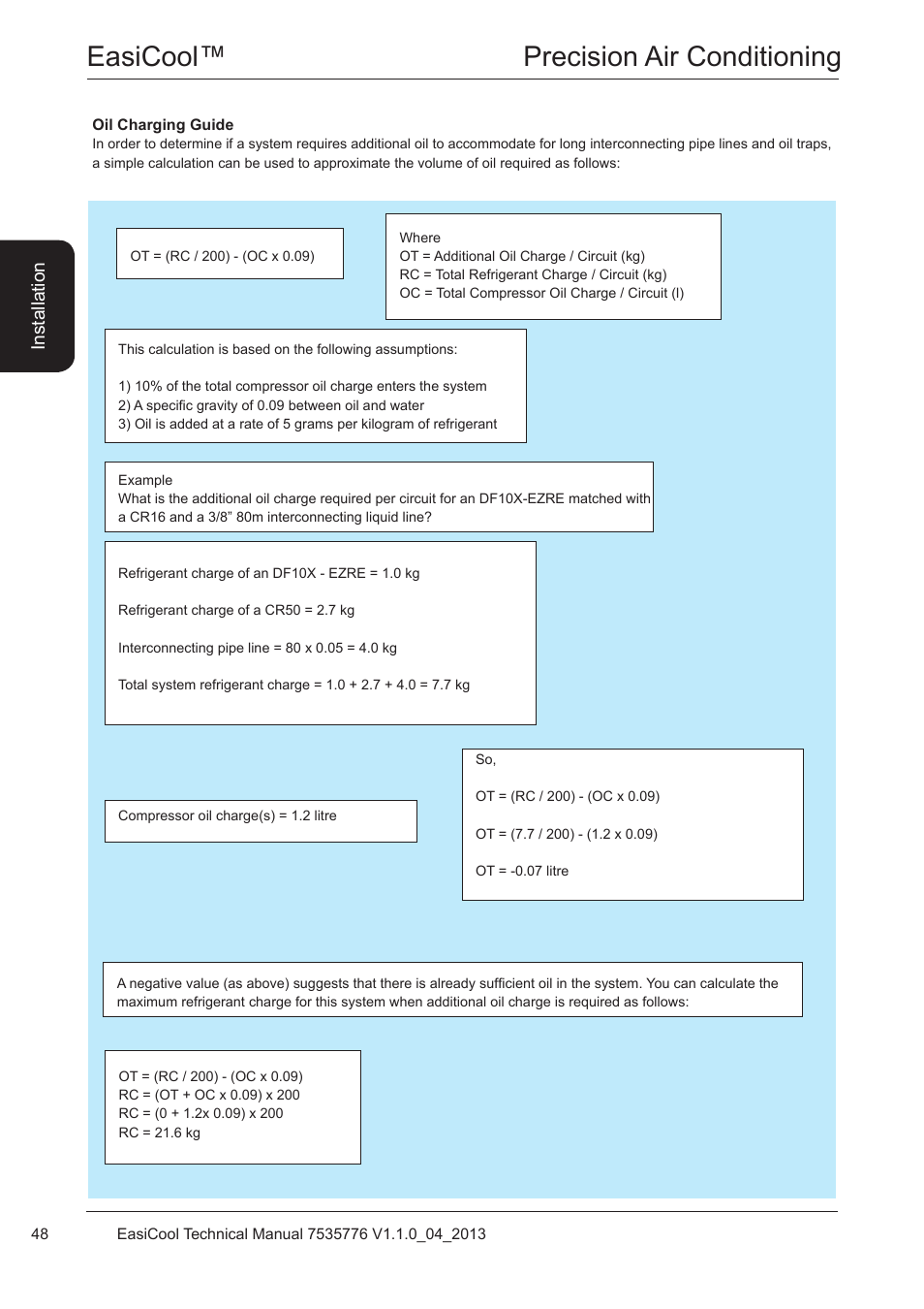 Oil charging guide, Easicool™ precision air conditioning | Airedale EasiCool 6kW  64kW User Manual | Page 48 / 196