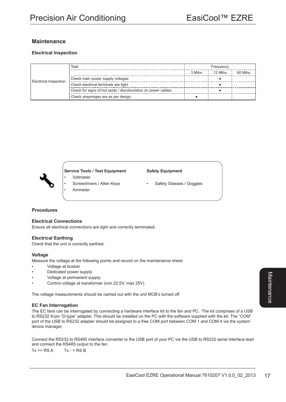 Electrical inspection, Precision air conditioning easicool™ ezre | Airedale EasiCool 6kW  64kW User Manual | Page 17 / 34