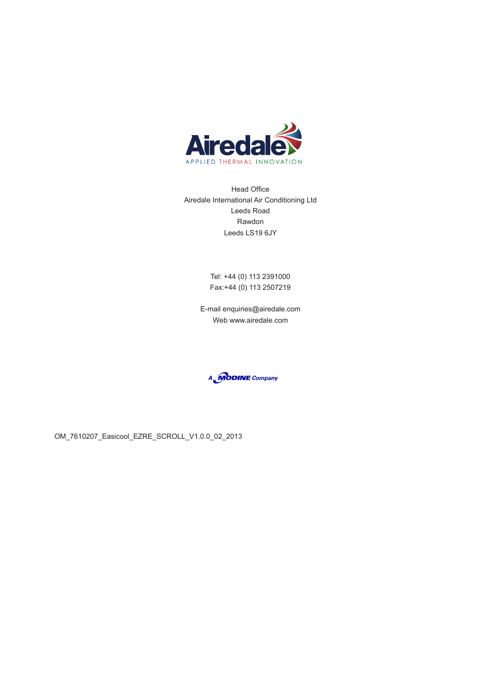 Airedale EasiCool 6kW  64kW User Manual | Page 34 / 34
