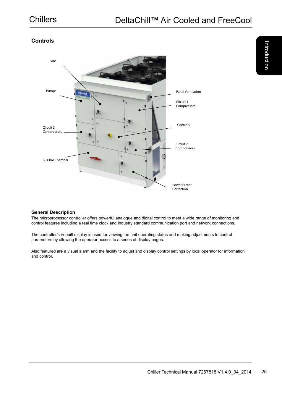 Chillers deltachill™ air cooled and freecool, Introduction controls | Airedale DeltaChill FreeCool 110kW - 1080kW User Manual | Page 25 / 286