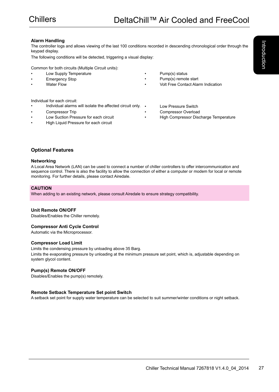 Chillers deltachill™ air cooled and freecool | Airedale DeltaChill FreeCool 110kW - 1080kW User Manual | Page 27 / 286