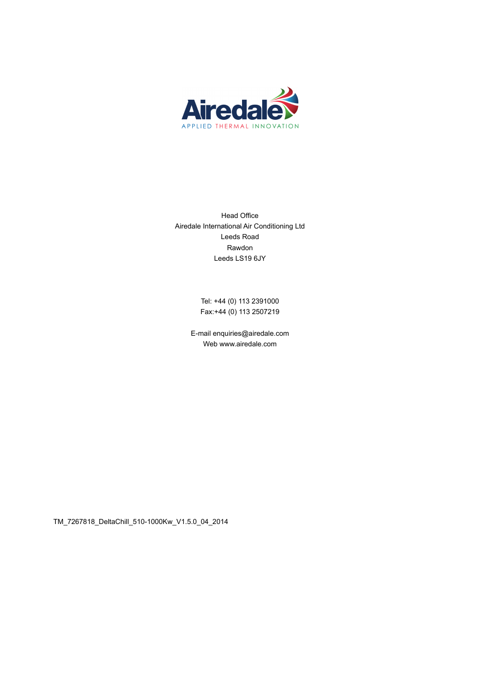 Airedale DeltaChill FreeCool 110kW - 1080kW User Manual | Page 286 / 286