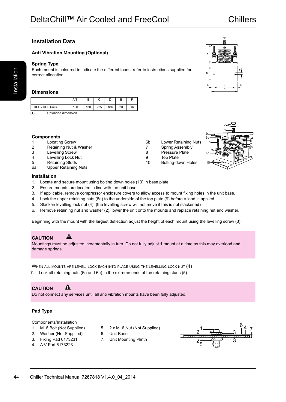 Chillers deltachill™ air cooled and freecool, Installation data | Airedale DeltaChill FreeCool 110kW - 1080kW User Manual | Page 44 / 286