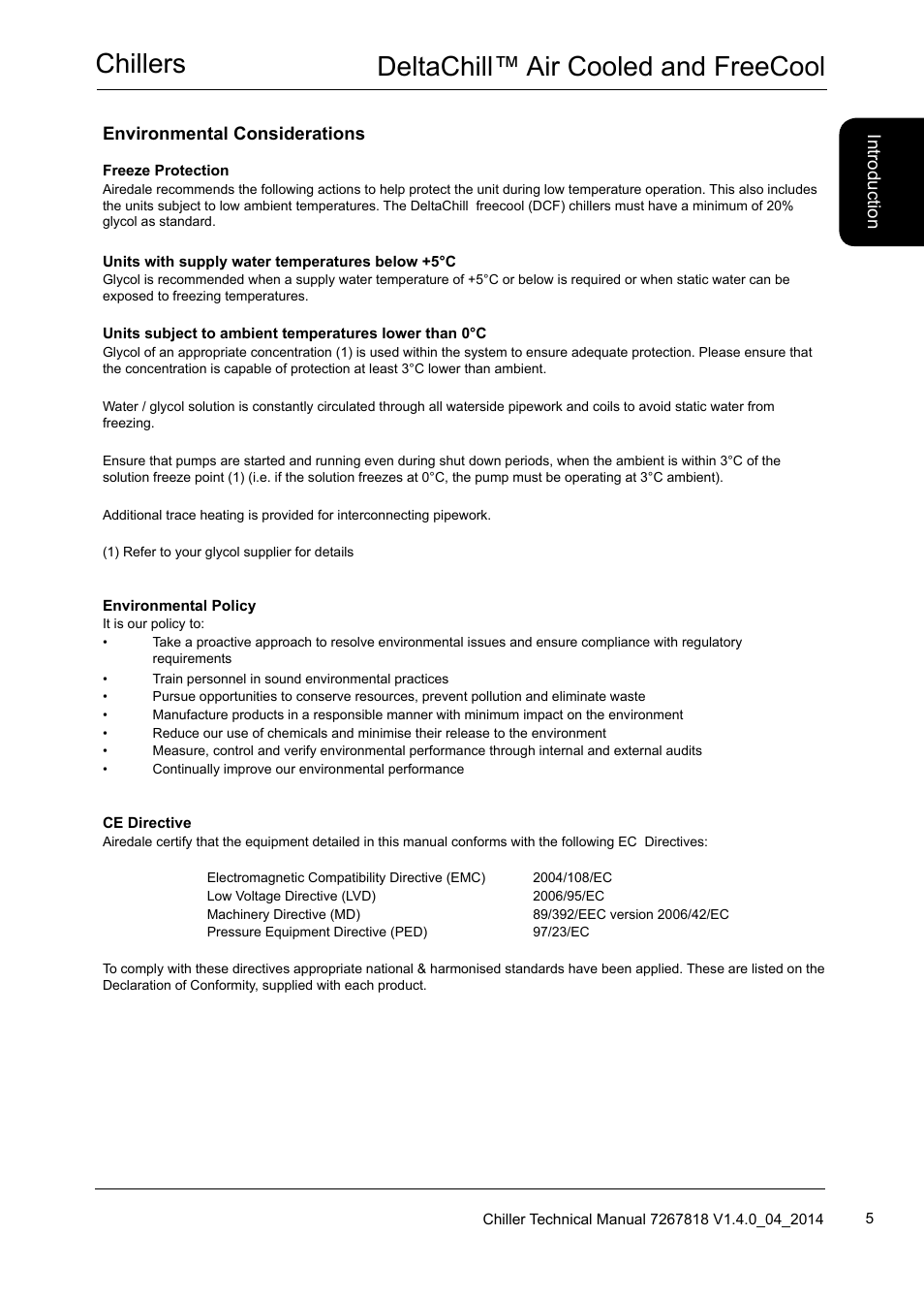 Chillers deltachill™ air cooled and freecool | Airedale DeltaChill FreeCool 110kW - 1080kW User Manual | Page 5 / 286