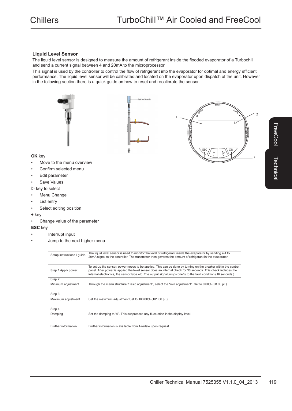 Liquid level sensor, Chillers turbochill™ air cooled and freecool, Te ch nic al | Fre ec oo l | Airedale TurboChill FreeCool 200kW - 1830kW User Manual | Page 119 / 144